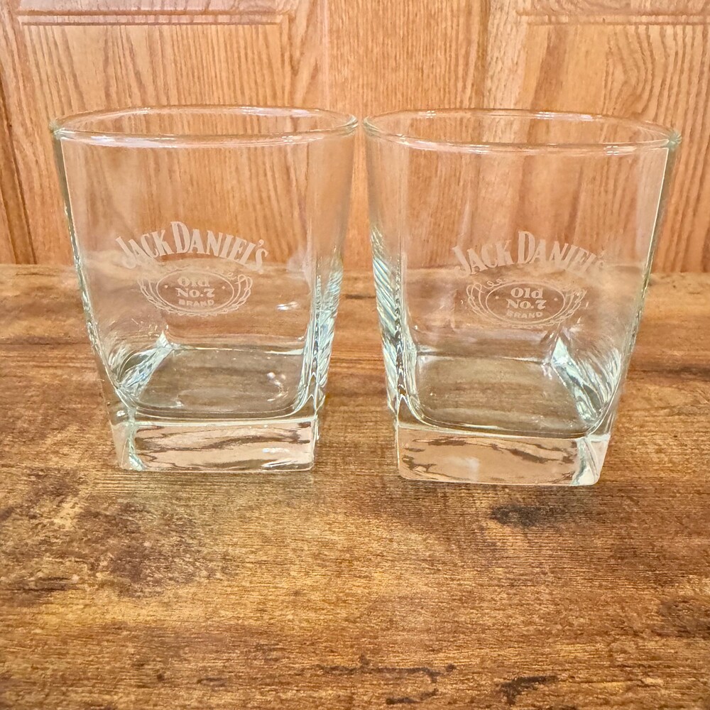 Jack Daniels Whiskey Tumbler Rock Cocktail Glasses Set of 2 Heavy Base